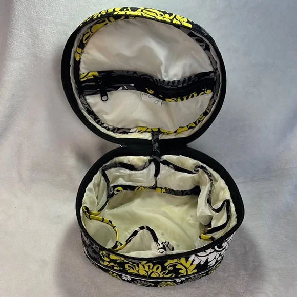 Vera Bradley Baroque Round Cosmetic Bag Travel Case Black Yellow - Picture 8 of 15